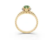 Fancy Green Marquise Cut Diamond Halo Ring Set in Yellow gold with Twisted Band and Prong Setting