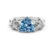Heart-Shaped Three Stone Engagement Ring Setting for a Fancy Blue Lab-Grown Diamond | Matching Side Stones | Platinum