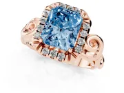 Radiant Cut Filigree Halo Engagement Ring Setting for a Fancy Blue Lab-Grown Diamond | Rose Gold