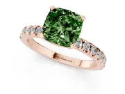 Fancy Green Cushion Cut Diamond Pavé Band Solitaire Set in Rose gold with Prong Setting
