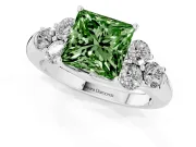 Princess Cut Side Stone Engagement Ring Setting for a Fancy Green Lab-Grown Diamond | Platinum