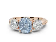 Cushion Cut Three Stone Engagement Ring Setting for a Fancy Blue Lab-Grown Diamond | Tapered Pave Band | Rose Gold