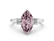 Fancy Pink Three-Stone Marquise Cut Diamond Ring Set in Silver with Prong Setting and Plain Band