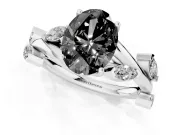 Fancy Black Oval Cut Diamond Solitaire Ring Set in Platinum with Twisted Marquise Accent Band