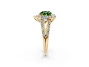 Fancy Green Heart Cut Diamond Halo Split Shank Engagement Ring Set in Yellow gold with Prong-Held Center Stone