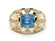 Asscher Cut Art Deco Engagement Ring Setting for a Fancy Blue Lab-Grown Diamond | Yellow Gold