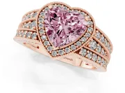 Heart-Shaped Milgrain Halo Engagement Ring Setting for a Fancy Pink Lab-Grown Diamond | Split Shank | Rose Gold