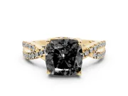 Cushion Cut Twisted Pavé Engagement Ring Setting for a Black Center | Split Shank | Yellow Gold