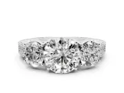 Round Vintage Three Stone Engagement Ring Setting | Milgrain Pavé Band | Sterling Silver