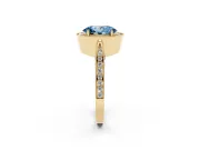 Oval Milgrain Halo Engagement Ring Setting for a Fancy Blue Lab-Grown Diamond | Side Stones | Yellow Gold
