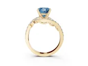Fancy Blue Princess Cut Diamond Solitaire Ring Set in Yellow gold with Pavé Twist Band and Secure Prong Setting