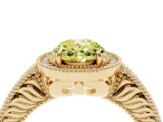 Fancy Yellow Oval Cut Diamond Halo Ring Set in Yellow gold with Round Accent Halo, Pavé Band and Prong Setting