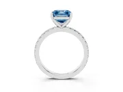 Fancy Blue Asscher Cut Diamond Pavé Band Solitaire Set in White gold with Prong Setting