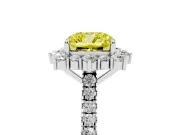 Cushion Cut Scalloped Halo Engagement Ring Setting for a Fancy Yellow Lab-Grown Diamond | Single Row Pave | White Gold