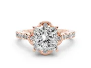 Princess Cut Floral Petal Engagement Ring Setting | Petal Accents | Rose Gold