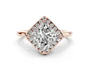 Princess Cut Halo Engagement Ring Setting | Plain Polished Band | Rose Gold