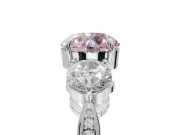 Round Three Stone Engagement Ring Setting for a Fancy Pink Lab-Grown Diamond | Tapered Pave Band | Platinum