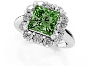 Princess Cut Cluster Halo Engagement Ring Setting for a Fancy Green Lab-Grown Diamond | Large Round Accents | White Gold