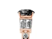 Fancy Black Round Cut Diamond Engagement Ring Set in Rose gold with Baguette Side Stones and Channel Set Band