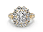 Radiant Cut Large Accent Halo Engagement Ring Setting | Graduated Pavé | Yellow Gold
