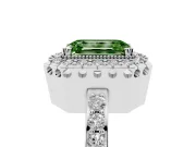 Emerald Cut Milgrain Halo Engagement Ring Setting for a Fancy Green Lab-Grown Diamond | Pavé Shoulders | White Gold