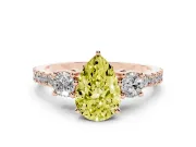 Fancy Yellow Three-Stone Pear Cut Diamond Pavé Band Ring Set in Rose gold with Prong Setting