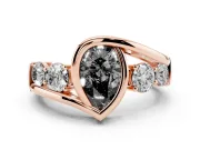 Pear-Shaped Bezel Bypass Engagement Ring Setting for a Black Center | Round Side Stones | Rose Gold