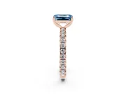 Fancy Blue Emerald Cut Diamond Pavé Solitaire Ring Set in Rose gold with Round Band and Prong Setting