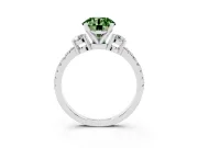 Fancy Green Three-Stone Round Cut Diamond Pavé Band Ring Set in Silver with Prong Setting