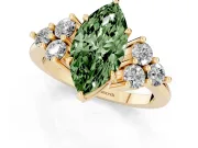 Marquise Cluster Side Stone Engagement Ring Setting for a Fancy Green Lab-Grown Diamond | Plain Band | Yellow Gold