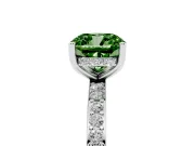 Fancy Green Cushion Cut Diamond Pavé Band Ring Set in White gold with Prong-Set Center Stone