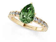 Fancy Green Pear Cut Diamond Pavé Band Solitaire Set in Yellow gold with Prong Setting