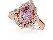 Fancy Pink Pear Cut Diamond Halo Milgrain Pavé Ring Set in Rose gold with Prong Setting