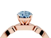 Fancy Blue Pear Cut Diamond Solitaire Engagement Ring Set in Rose gold with Milgrain Bezel Accent Band