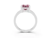 Fancy Pink Asscher Cut Diamond Solitaire Ring Set in Platinum with Prong Head and Smooth Polished Band