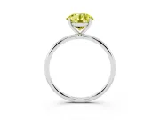 Fancy Yellow Round Cut Diamond Solitaire Engagement Ring Set in White gold with Thin Band and Prong Setting