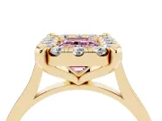Emerald Cut Claw Corner Halo Engagement Ring Setting for a Fancy Pink Lab-Grown Diamond | Slim Plain Band | Yellow Gold