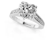 Heart-Shaped Graduated Pavé Solitaire Engagement Ring Setting | Wide Pavé Row Band | White Gold