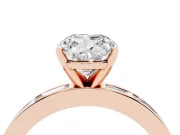 Cushion Cut Diamond Solitaire Ring Set in Rose gold with Channel-Set Baguette Band and Prong Setting