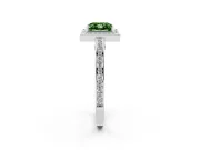 Fancy Green Princess Cut Diamond Halo Pavé Split Shank Ring Set in Silver with Prong Setting