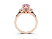 Cushion Cut Hidden Halo Three Stone Engagement Ring Setting for a Fancy Pink Lab-Grown Diamond | Rose Gold