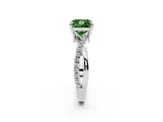 Fancy Green Princess Cut Diamond Twist Band Solitaire Set in Silver with Pavé Accents and Prong Setting