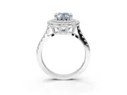 Fancy Blue Oval Lab-Grown Diamond Double Halo Statement Ring Set in Platinum with Pavé Band