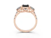 Asscher Cut Three Stone Engagement Ring Setting for a Black Center | Accented Shoulders | Rose Gold