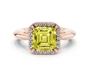 Asscher Cut Halo Engagement Ring Setting for a Fancy Yellow Lab-Grown Diamond | Plain Tapered Band | Rose Gold