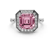 Asscher Cut Halo Engagement Ring Setting for a Fancy Pink Lab-Grown Diamond | Bezel Station Shoulders | White Gold