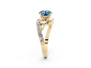 Fancy Blue Round Cut Diamond Solitaire Ring Set in Yellow gold with Pavé Twist Band and Secure Prong Setting
