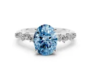 Fancy Blue Oval Cut Diamond Solitaire Vine Band Ring Set in Platinum with Round Accents and Prong Setting