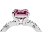 Fancy Pink Asscher Cut Diamond Twist Band Solitaire Set in Platinum with Pavé Accents and Prong Setting