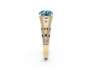 Fancy Blue Round Cut Diamond Split Shank Ring Set in Yellow gold with Pavé Band and Prong Setting